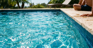 Closeup of a pool on a hot day in July in the Main Line area.
