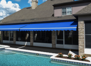 Sunesta awning provides poolside UV Protection